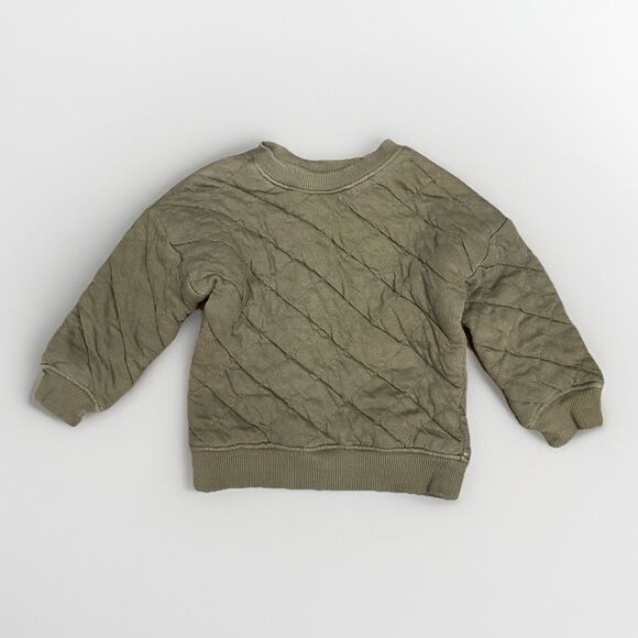 Hanna Andersson 2T Quilted Pullover Olive Green Crewneck Sweatshirt - Picture 2 of 7